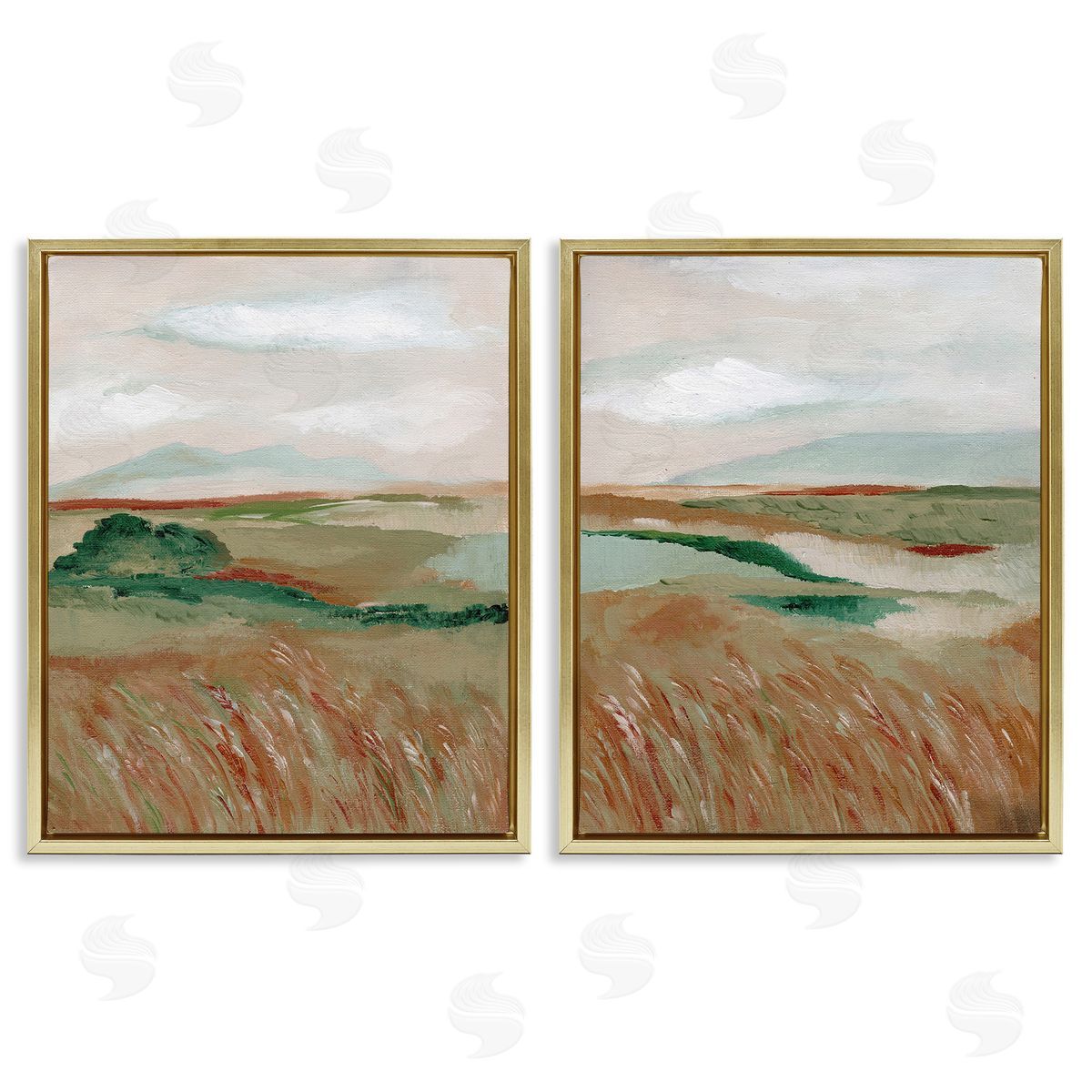 Nikita Jariwala Windblown Reeds Landscape Gold Floating Frame Canvas Wall Art Print