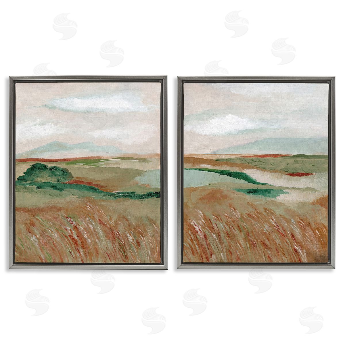 Nikita Jariwala Windblown Reeds Landscape Gray Floating Frame Canvas Wall Art Print