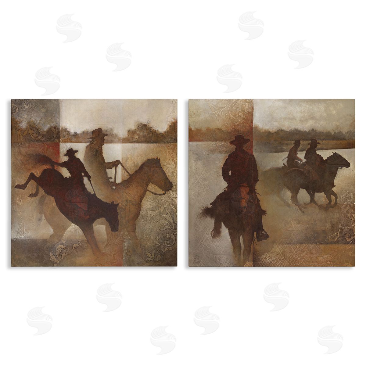 White Ladder Rodeo Cowboy Silhouette Canvas Wall Art Print
