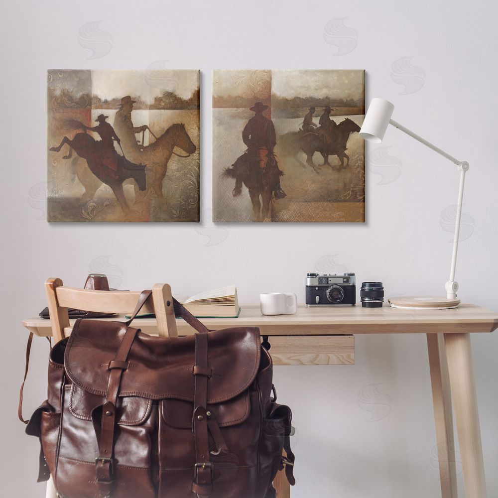 White Ladder Rodeo Cowboy Silhouette Canvas Wall Art Print in Room