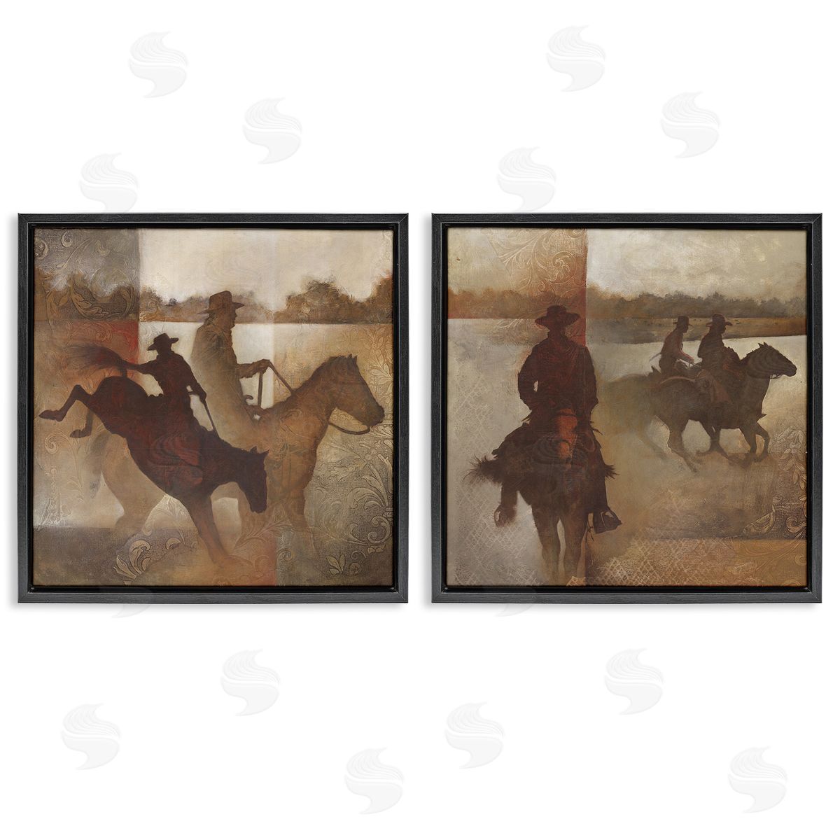 White Ladder Rodeo Cowboy Silhouette Black Floating Frame Canvas Wall Art Print
