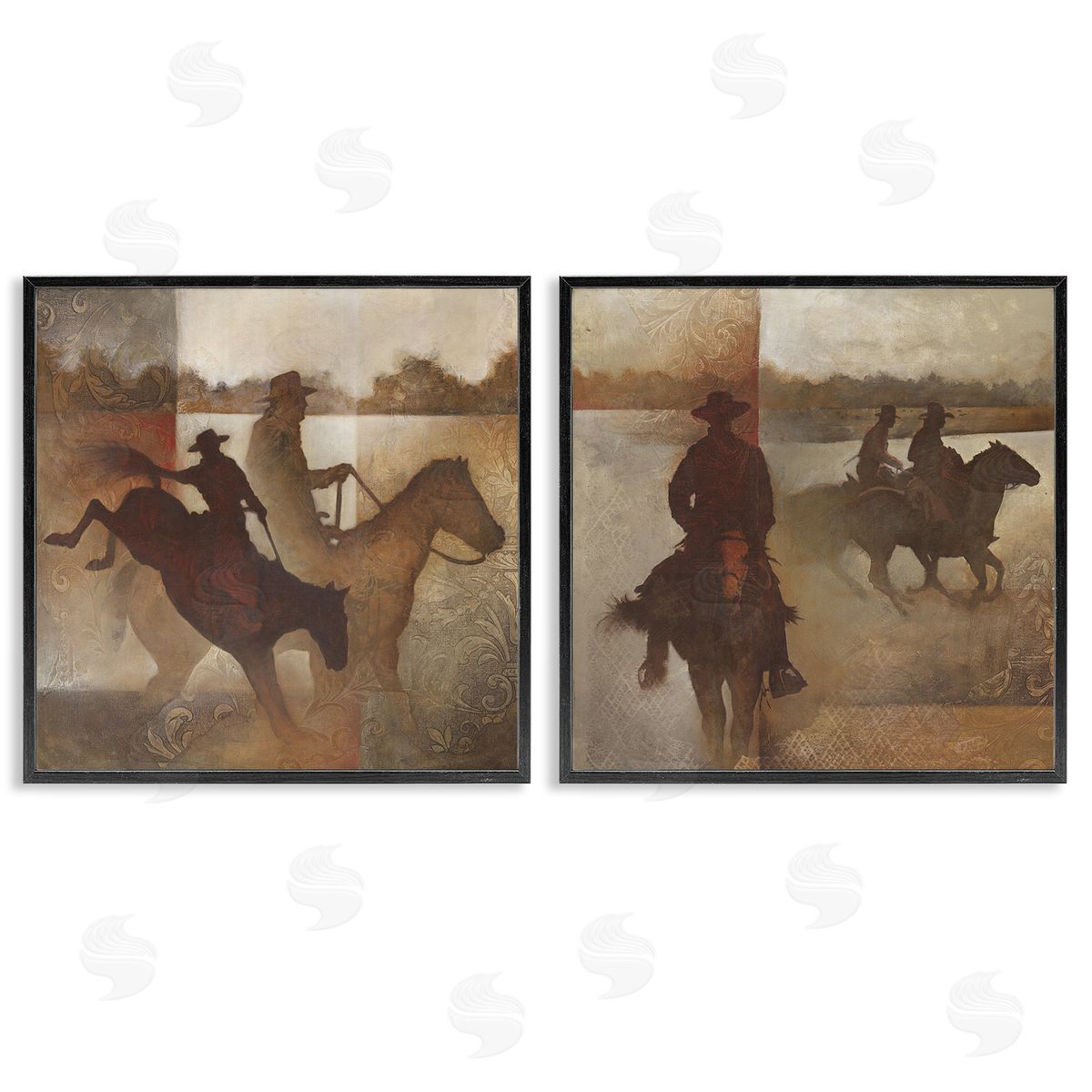 White Ladder Rodeo Cowboy Silhouette Black Framed Giclee Wall Art Print