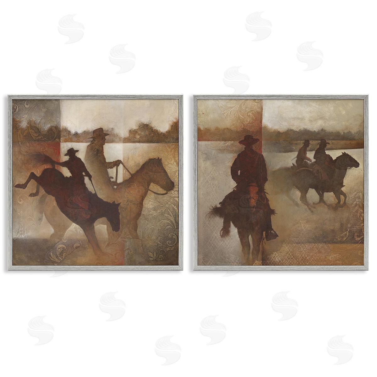 White Ladder Rodeo Cowboy Silhouette Gray Framed Giclee Wall Art Print