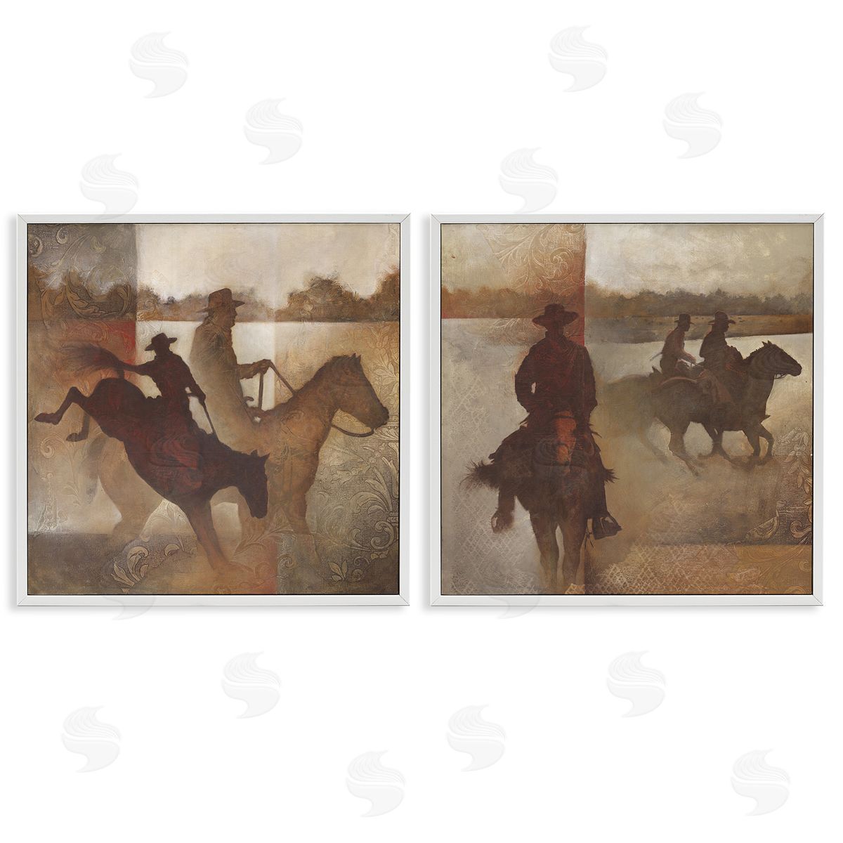 White Ladder Rodeo Cowboy Silhouette White Framed Giclee Wall Art Print