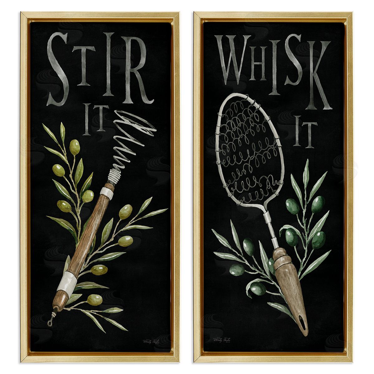 Cindy Jacobs Vintage Kitchen Phrases Gold Floating Frame Canvas Wall Art Print