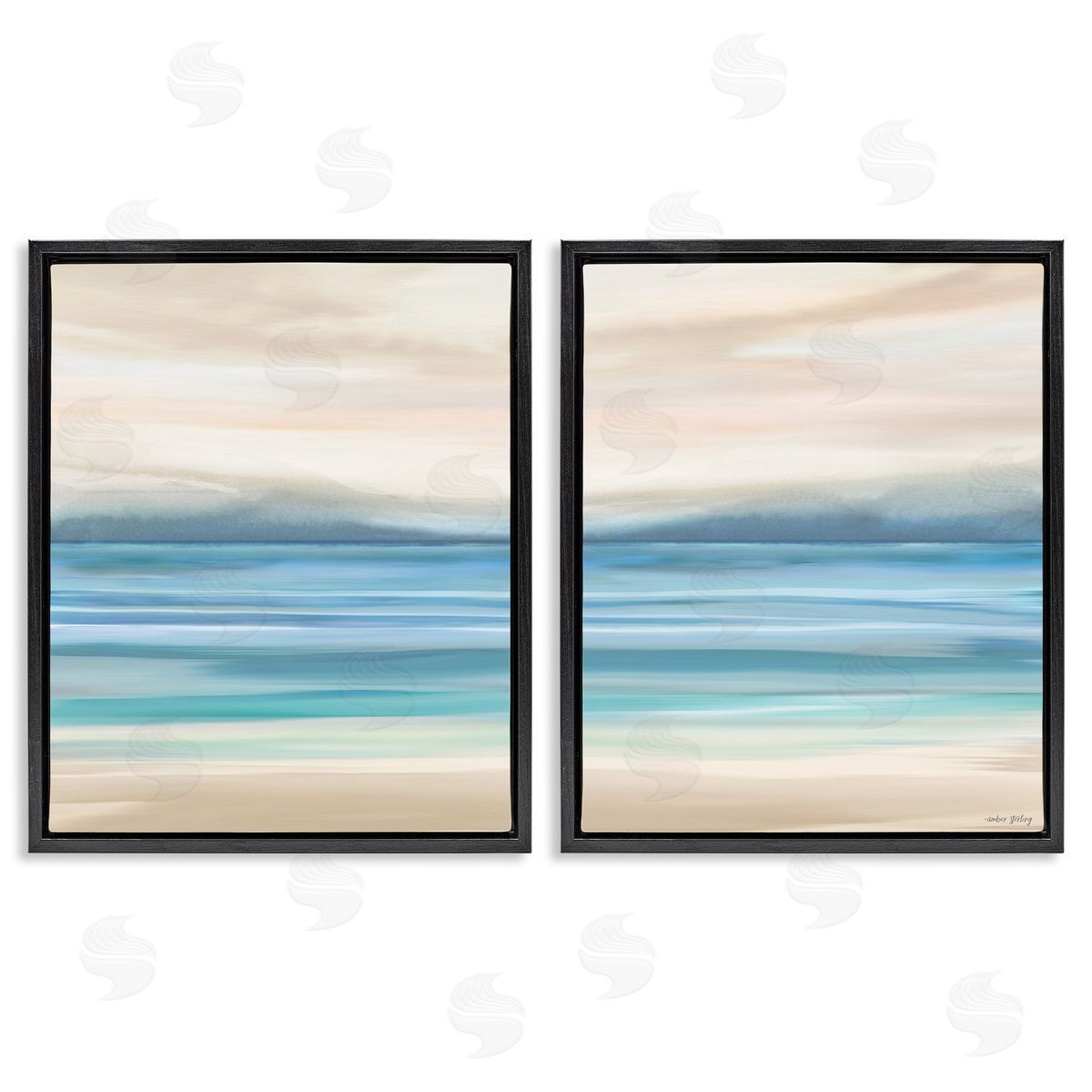Amber Sterling Subtle Beach Seascape Black Floating Frame Canvas Wall Art Print