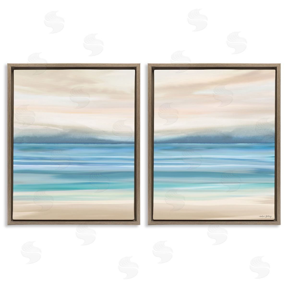 Amber Sterling Subtle Beach Seascape Brown Floating Frame Canvas Wall Art Print