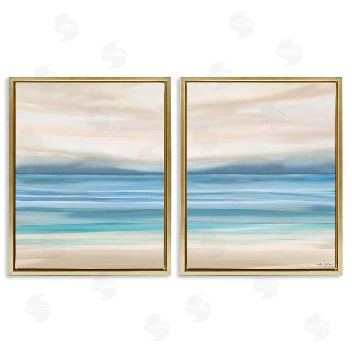 Amber Sterling Subtle Beach Seascape Gold Floating Frame Canvas Wall Art Print
