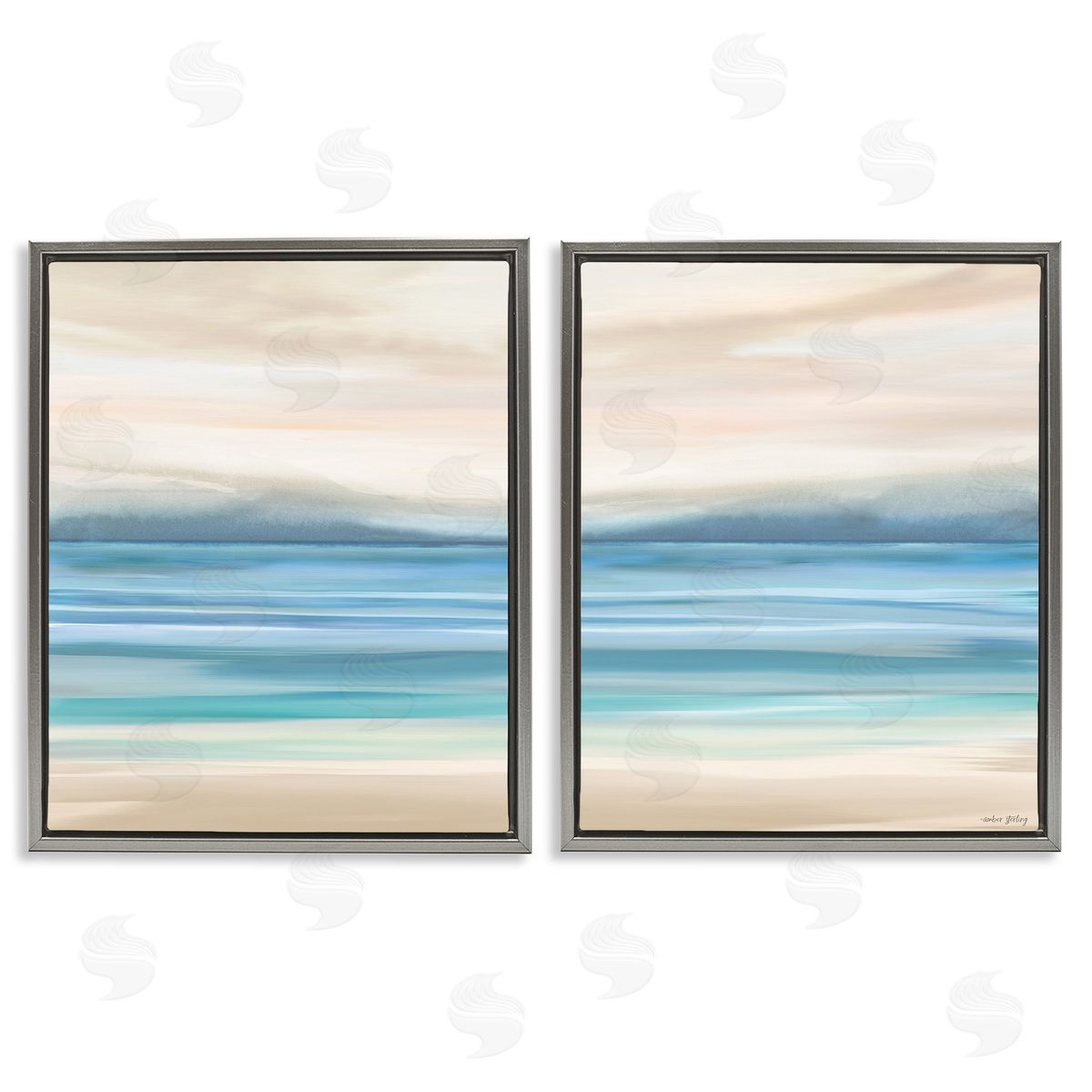 Amber Sterling Subtle Beach Seascape Gray Floating Frame Canvas Wall Art Print
