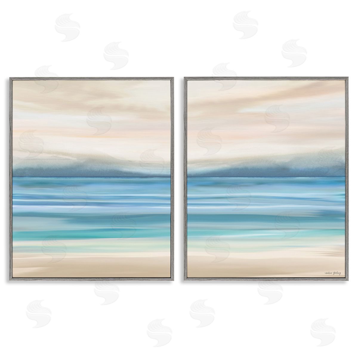 Amber Sterling Subtle Beach Seascape Gray Framed Giclee Wall Art Print