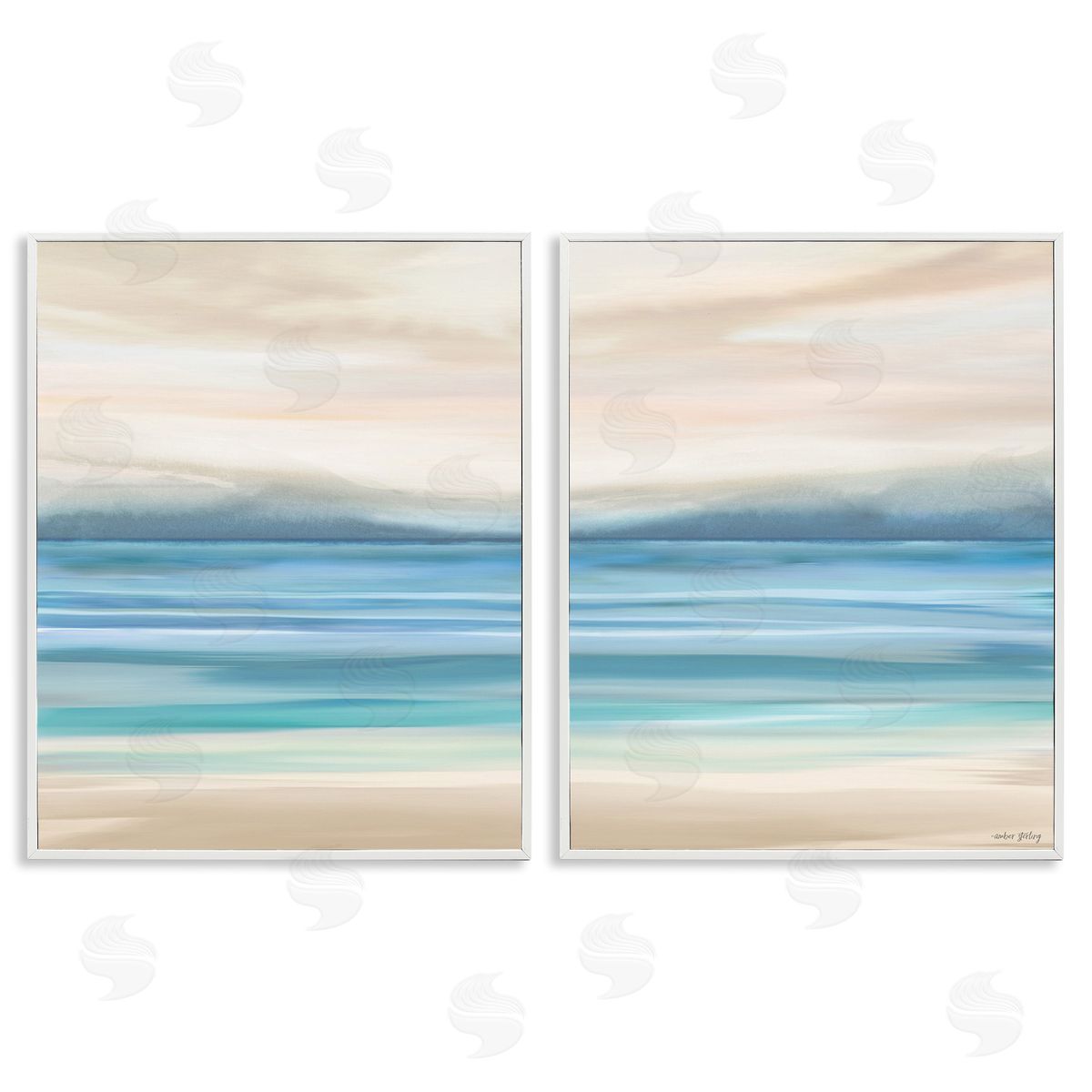 Amber Sterling Subtle Beach Seascape White Framed Giclee Wall Art Print
