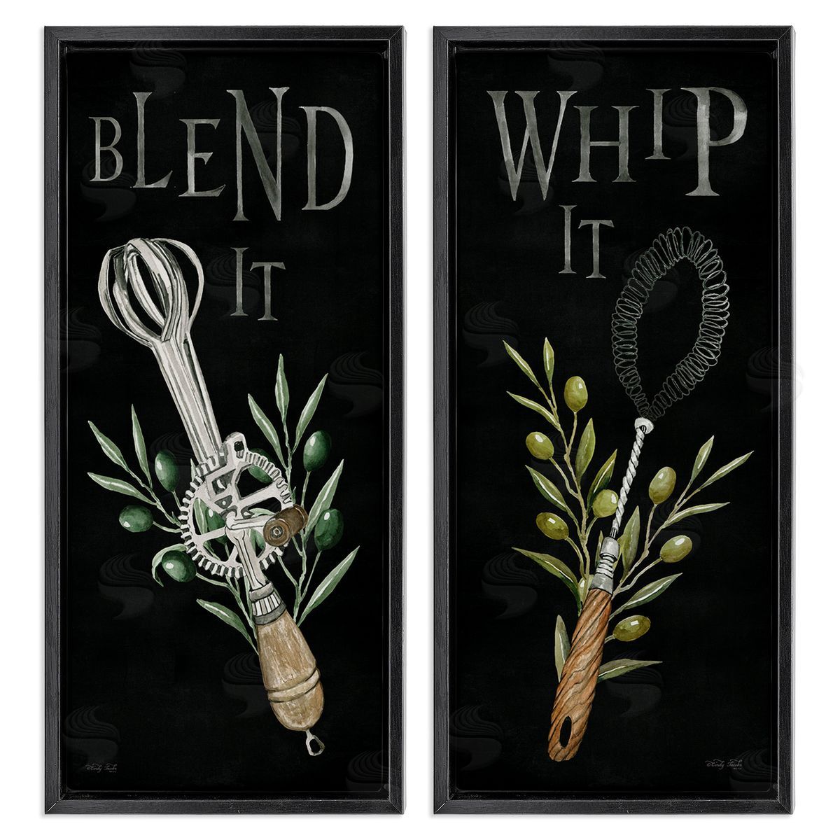 Cindy Jacobs Vintage Utensil Phrases Black Floating Frame Canvas Wall Art Print