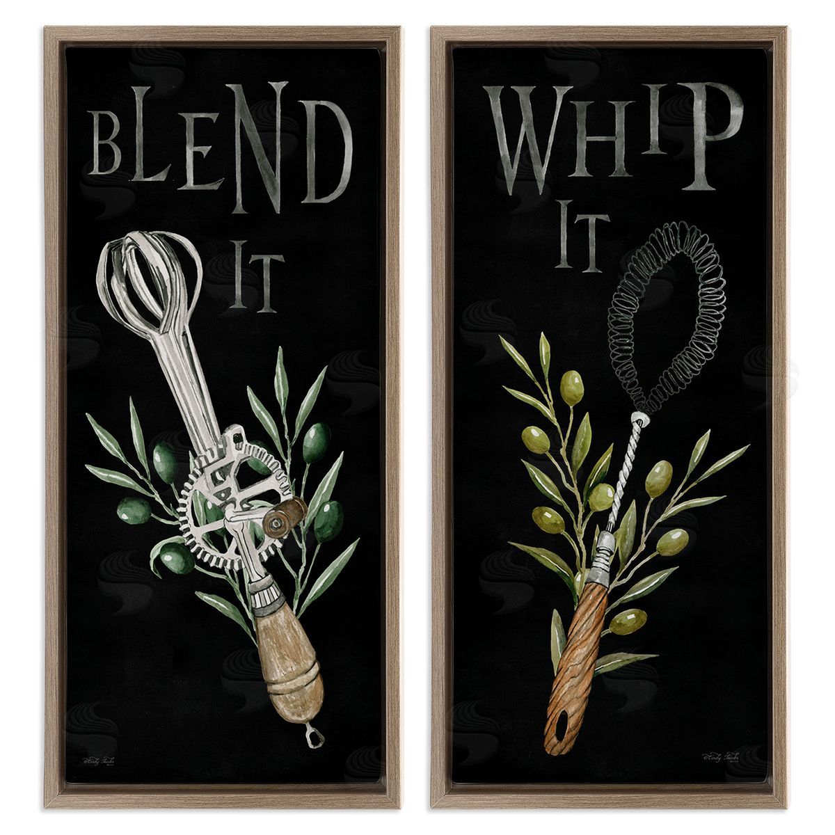 Cindy Jacobs Vintage Utensil Phrases Brown Floating Frame Canvas Wall Art Print