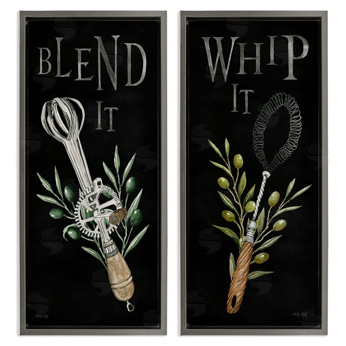 Cindy Jacobs Vintage Utensil Phrases Gray Floating Frame Canvas Wall Art Print