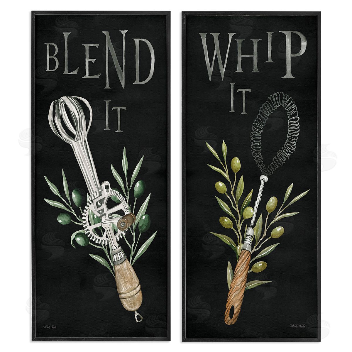 Cindy Jacobs Vintage Utensil Phrases Black Framed Giclee Wall Art Print