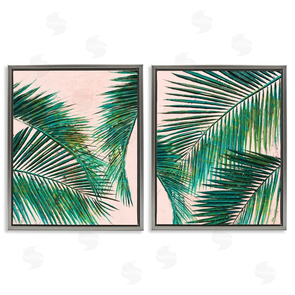 Patricia Pinto Tropical Palm Fronds Gray Floating Frame Canvas Wall Art Print