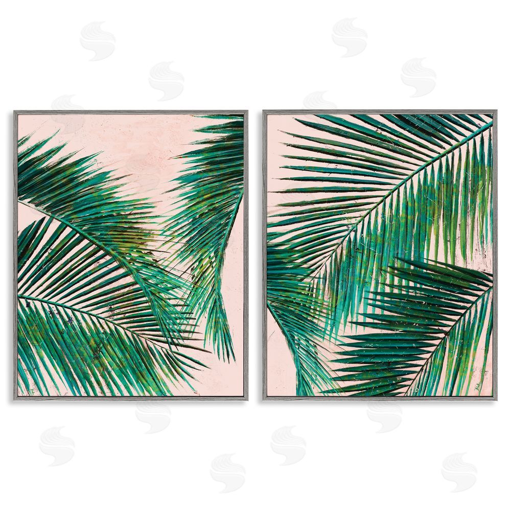Patricia Pinto Tropical Palm Fronds Gray Framed Giclee Wall Art Print