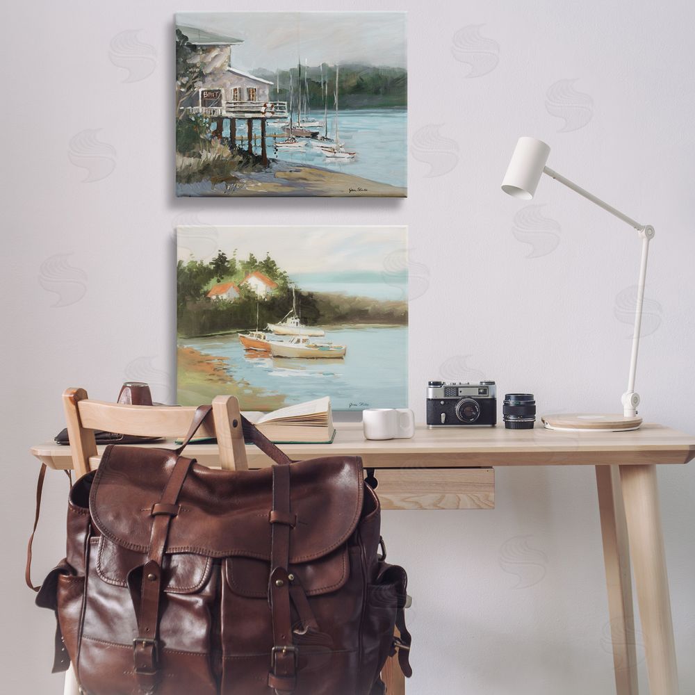 Jane Slivka Boat Lakeshore Landscape Canvas Wall Art Print in Room