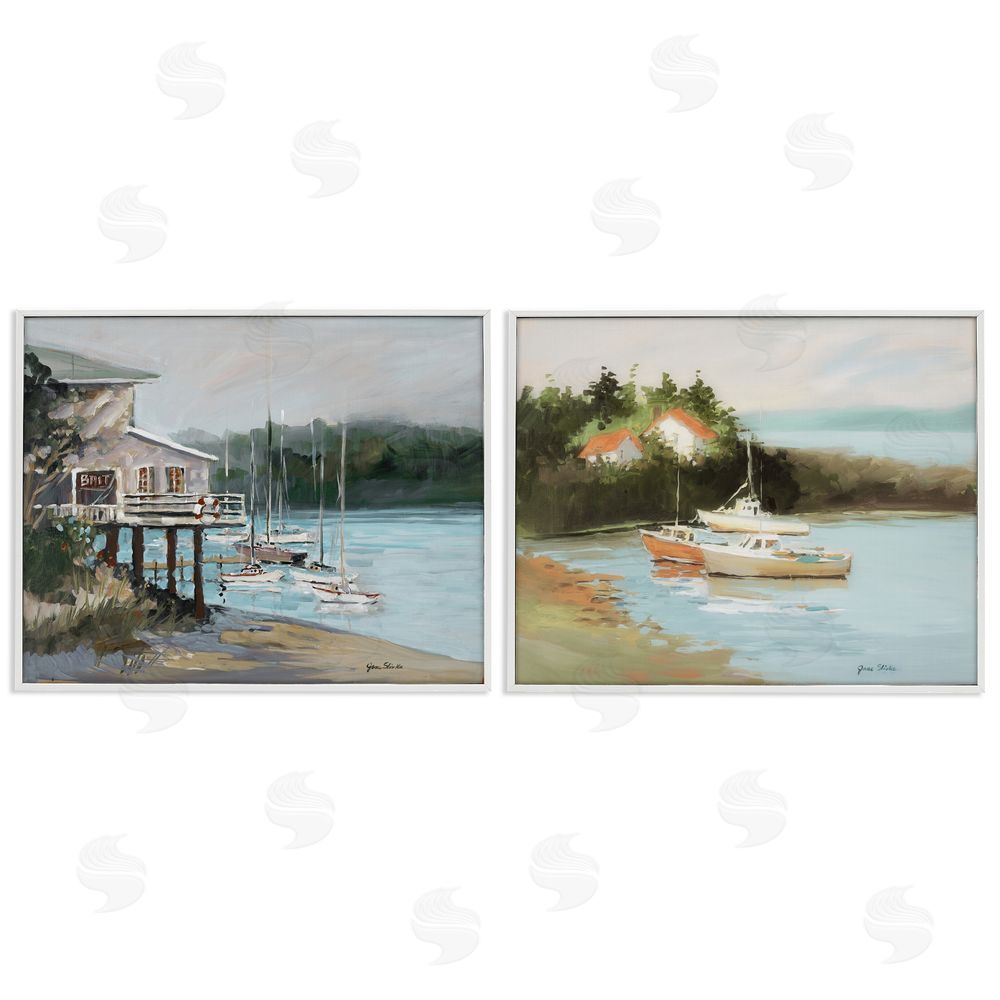 Jane Slivka Boat Lakeshore Landscape White Framed Giclee Wall Art Print