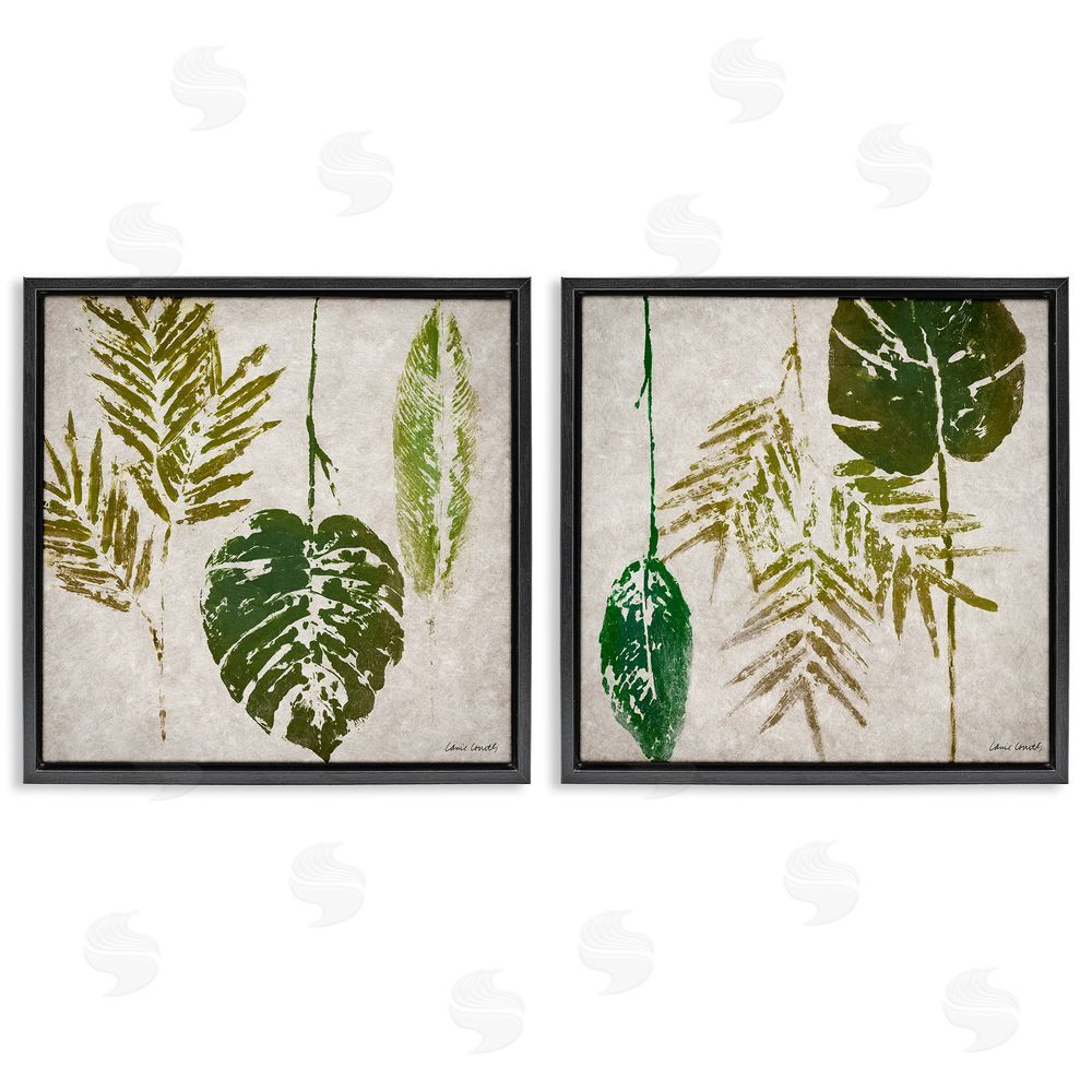 Lanie Loreth Monstera Stamped Palm Leaves  Black Floating Frame Canvas Wall Art Print