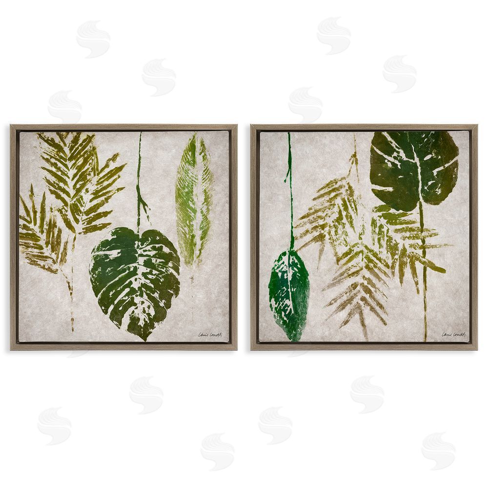Lanie Loreth Monstera Stamped Palm Leaves  Brown Floating Frame Canvas Wall Art Print