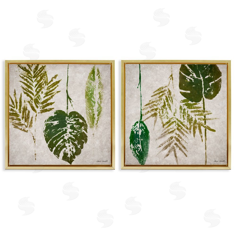 Lanie Loreth Monstera Stamped Palm Leaves  Gold Floating Frame Canvas Wall Art Print