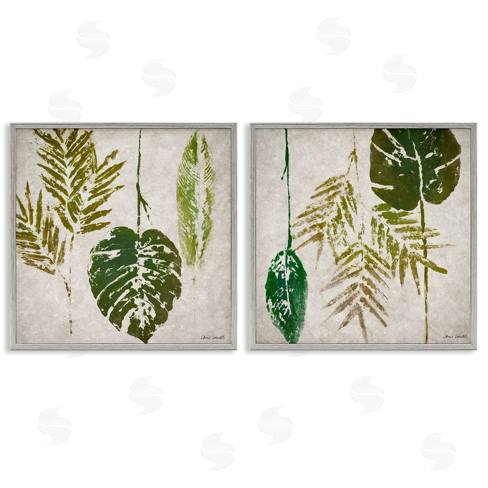 Lanie Loreth Monstera Stamped Palm Leaves  Gray Framed Giclee Wall Art Print