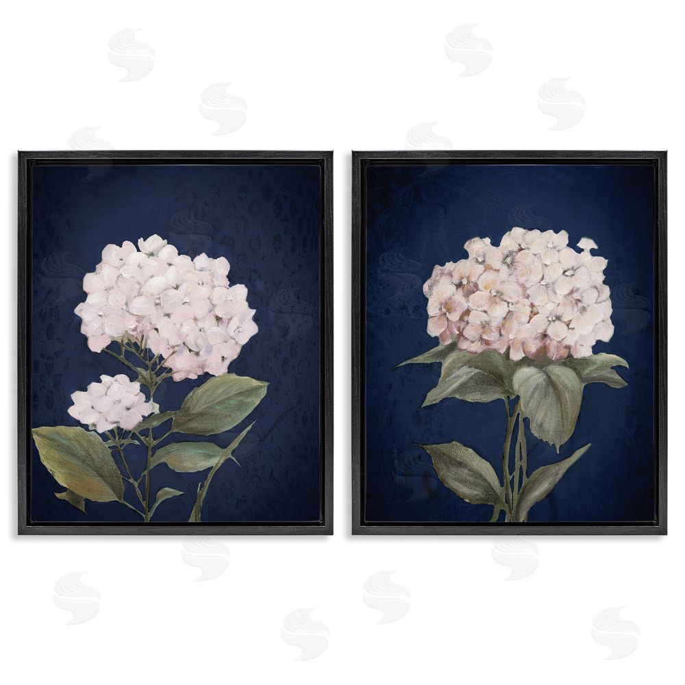 Patricia Pinto Hydrangea Flower on Blue Black Floating Frame Canvas Wall Art Print