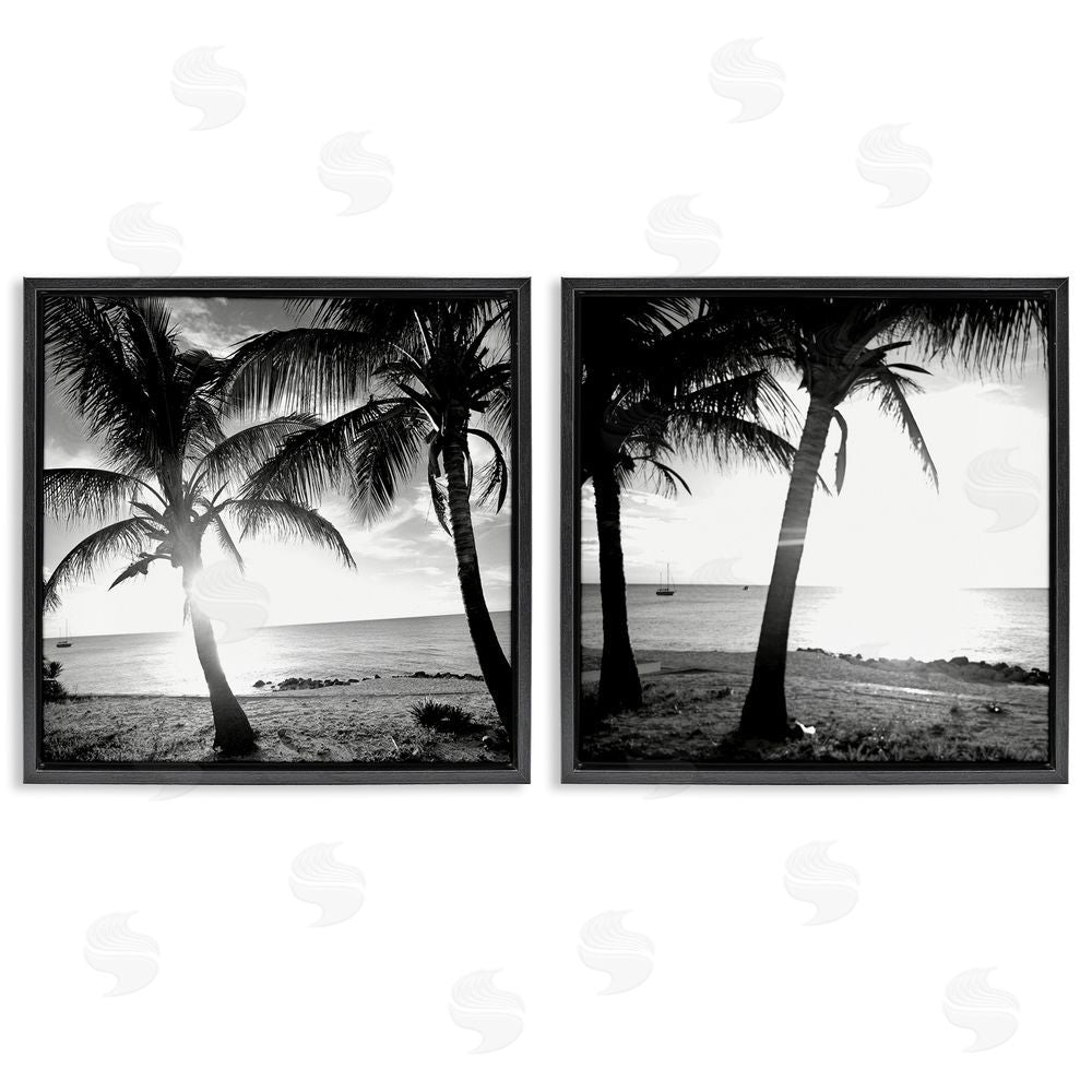 Susan Bryant Tropical Palm Sunset Black Floating Frame Canvas Wall Art Print