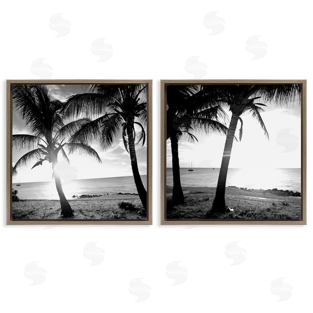 Susan Bryant Tropical Palm Sunset Brown Floating Frame Canvas Wall Art Print