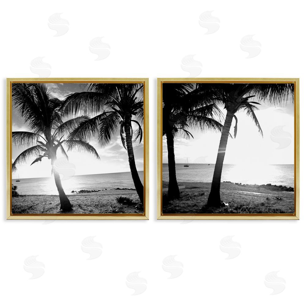 Susan Bryant Tropical Palm Sunset Gold Floating Frame Canvas Wall Art Print