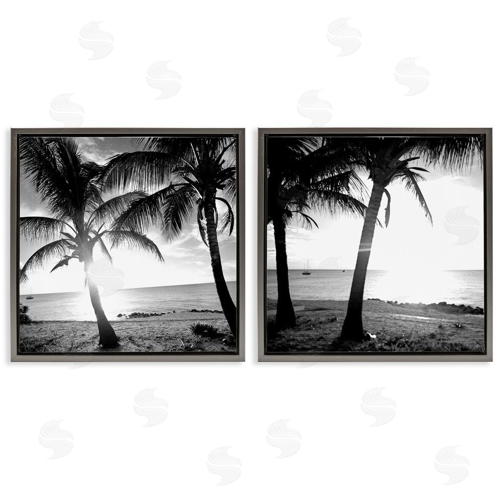 Susan Bryant Tropical Palm Sunset Gray Floating Frame Canvas Wall Art Print