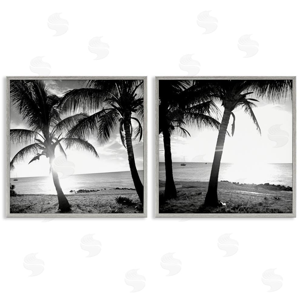 Susan Bryant Tropical Palm Sunset Gray Framed Giclee Wall Art Print