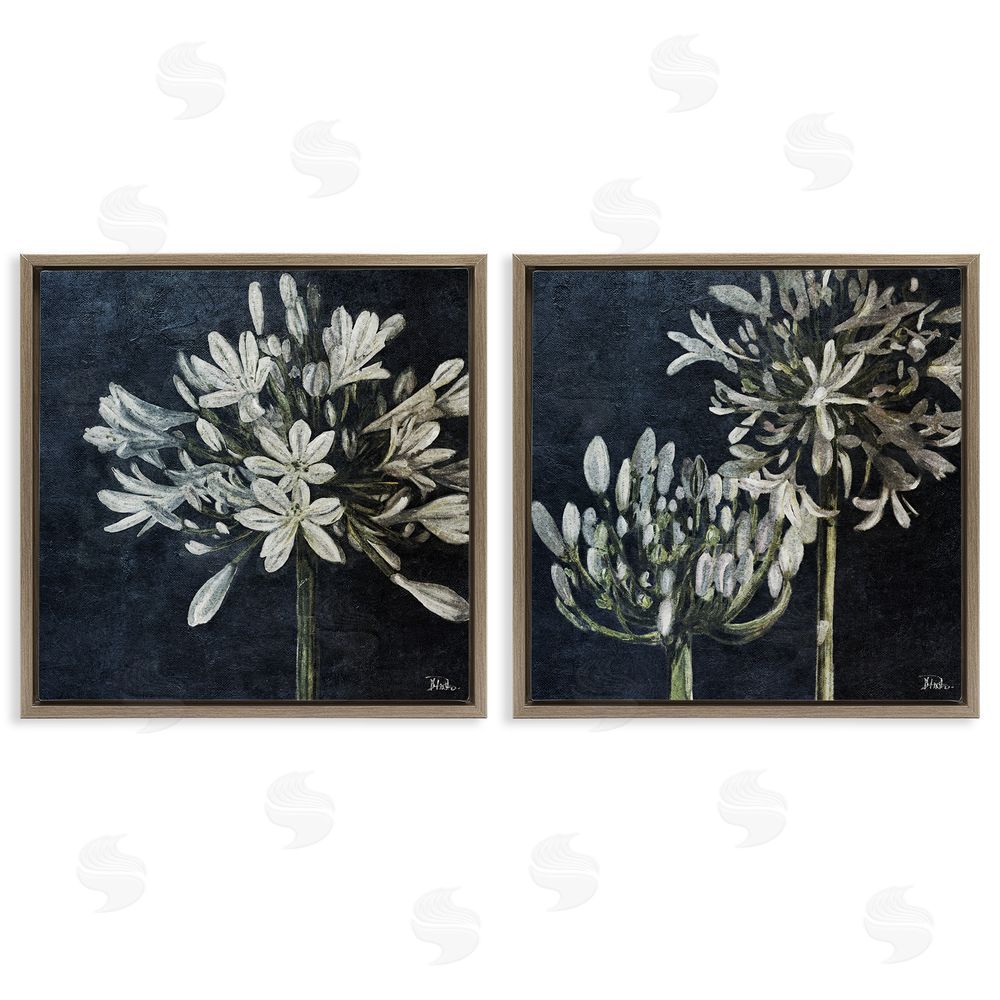 Patricia Pinto Blossoming Flower Stem Brown Floating Frame Canvas Wall Art Print