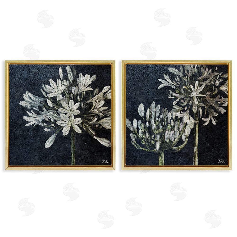 Patricia Pinto Blossoming Flower Stem Gold Floating Frame Canvas Wall Art Print
