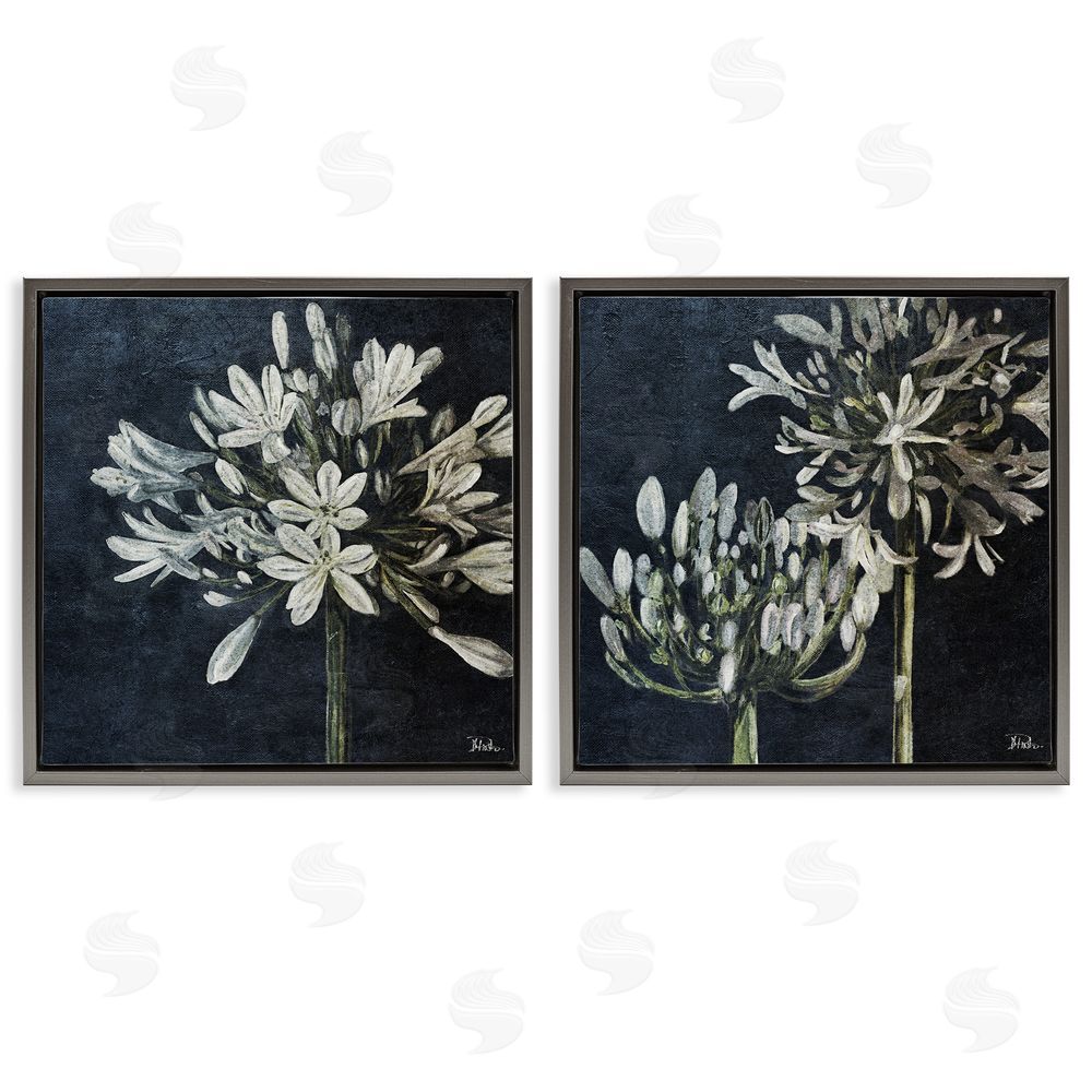 Patricia Pinto Blossoming Flower Stem Gray Floating Frame Canvas Wall Art Print