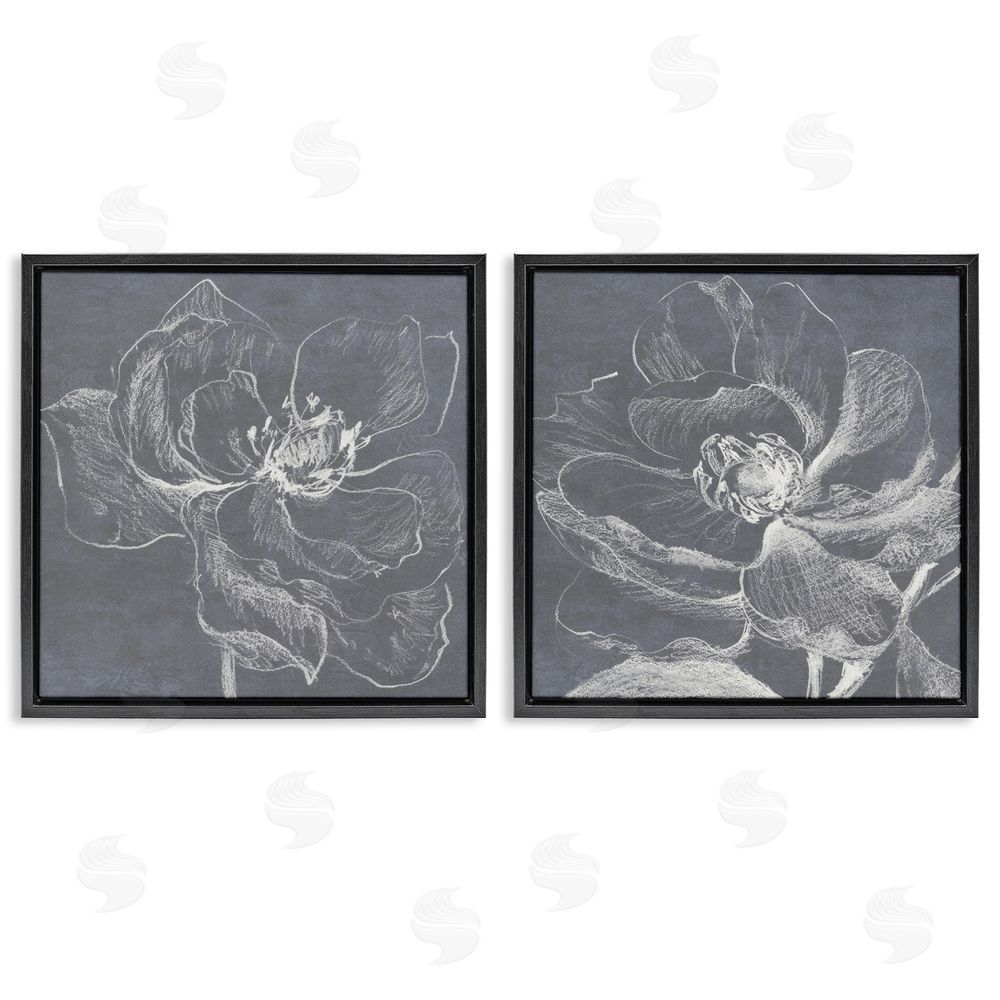 Lanie Loreth Chalkboard Magnolia Blossom  Black Floating Frame Canvas Wall Art Print