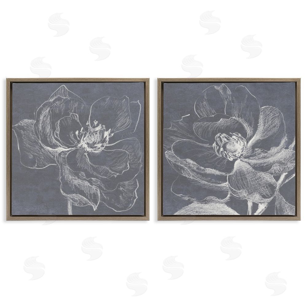 Lanie Loreth Chalkboard Magnolia Blossom  Brown Floating Frame Canvas Wall Art Print