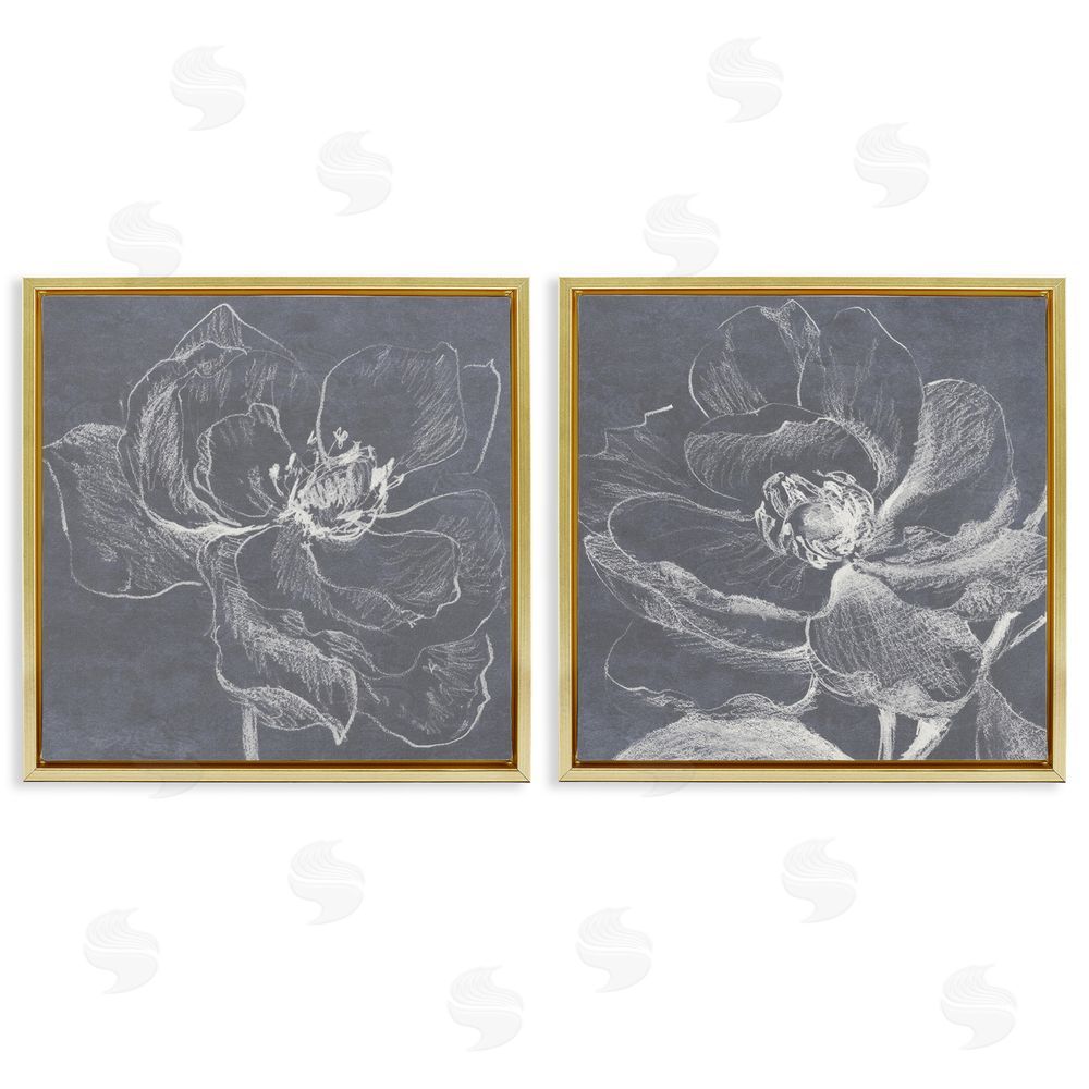 Lanie Loreth Chalkboard Magnolia Blossom  Gold Floating Frame Canvas Wall Art Print