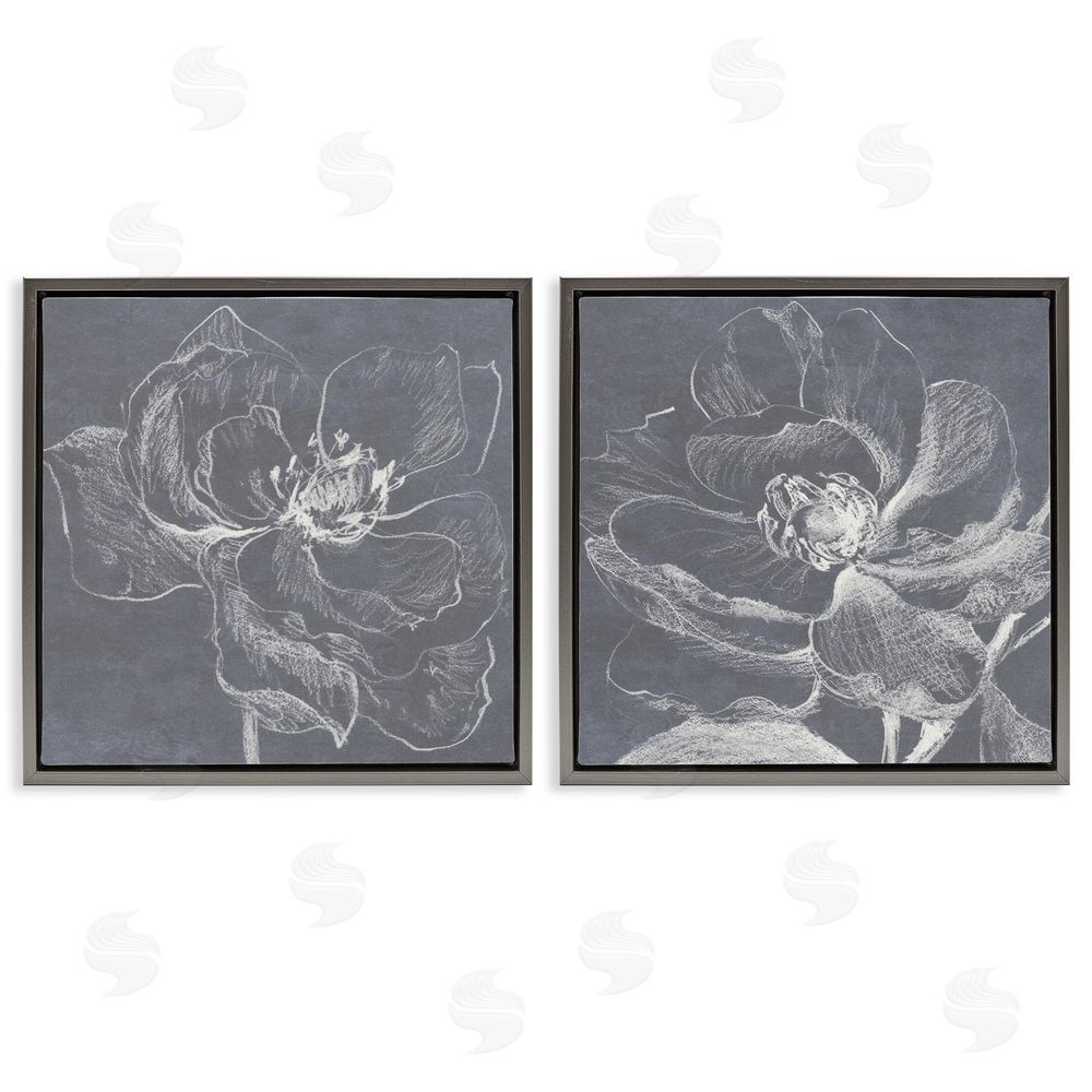 Lanie Loreth Chalkboard Magnolia Blossom  Gray Floating Frame Canvas Wall Art Print