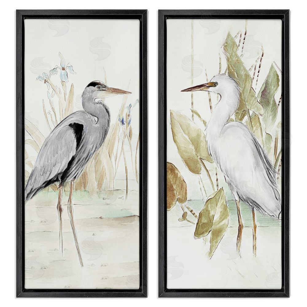 Lanie Loreth Heron Egret Marsh Landscape Black Floating Frame Canvas Wall Art Print