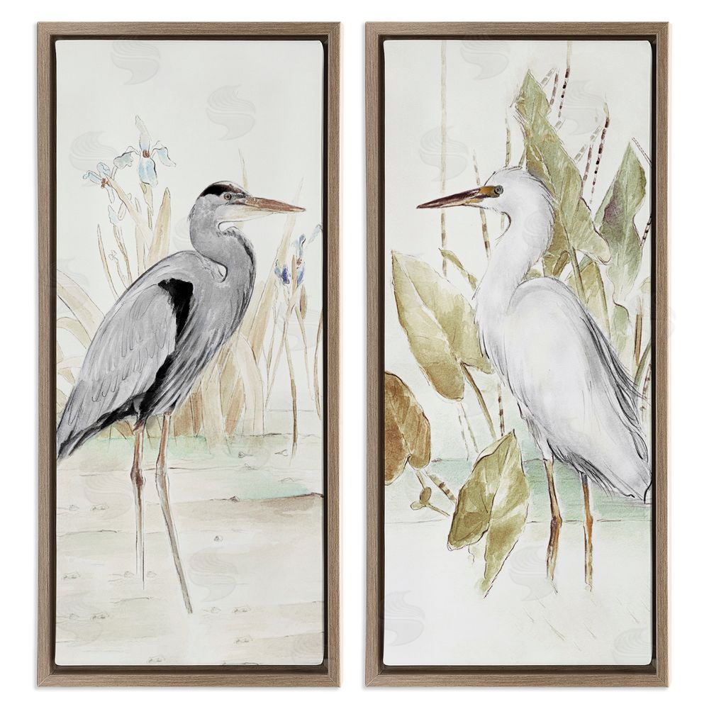 Lanie Loreth Heron Egret Marsh Landscape Brown Floating Frame Canvas Wall Art Print
