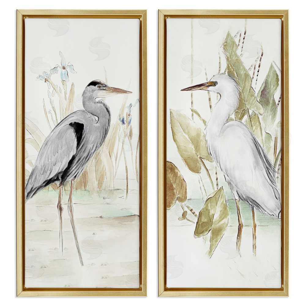 Lanie Loreth Heron Egret Marsh Landscape Gold Floating Frame Canvas Wall Art Print