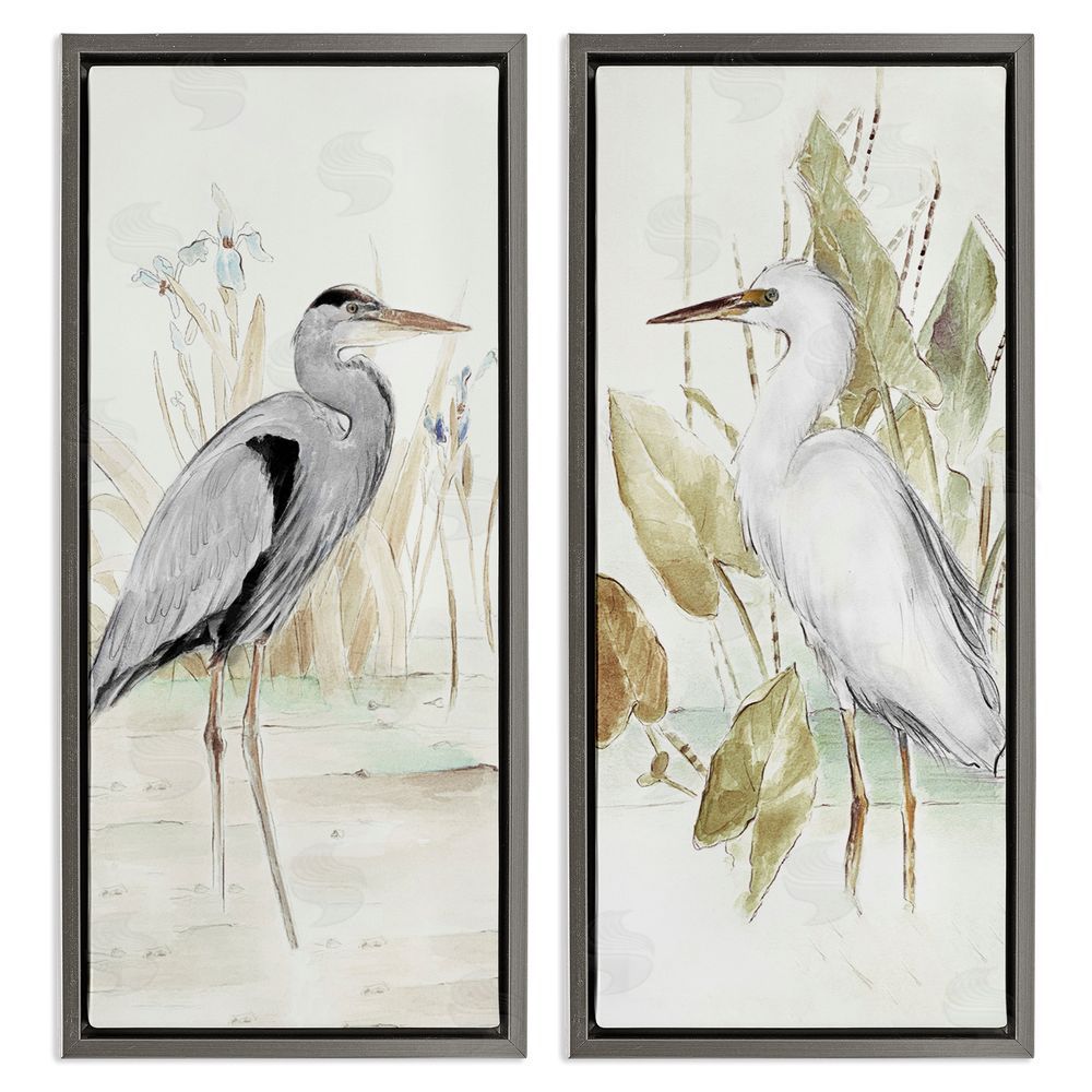Lanie Loreth Heron Egret Marsh Landscape Gray Floating Frame Canvas Wall Art Print