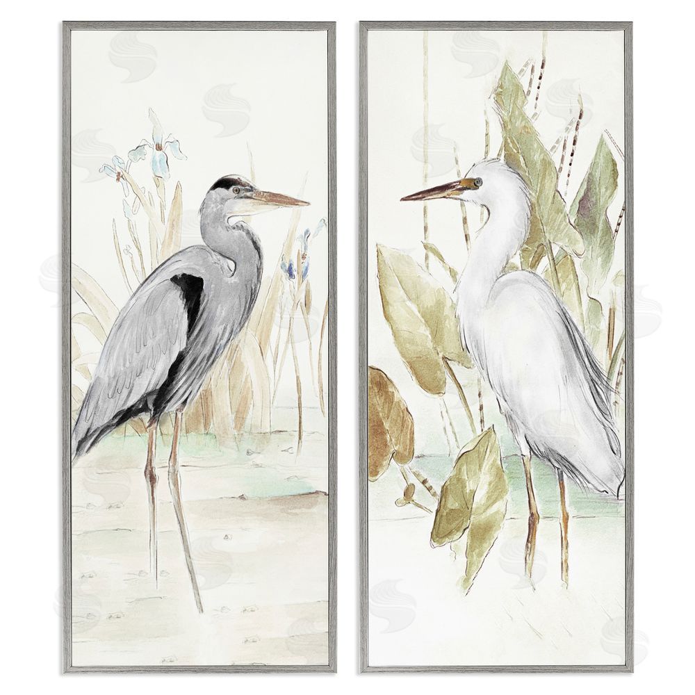 Lanie Loreth Heron Egret Marsh Landscape Gray Framed Giclee Wall Art Print