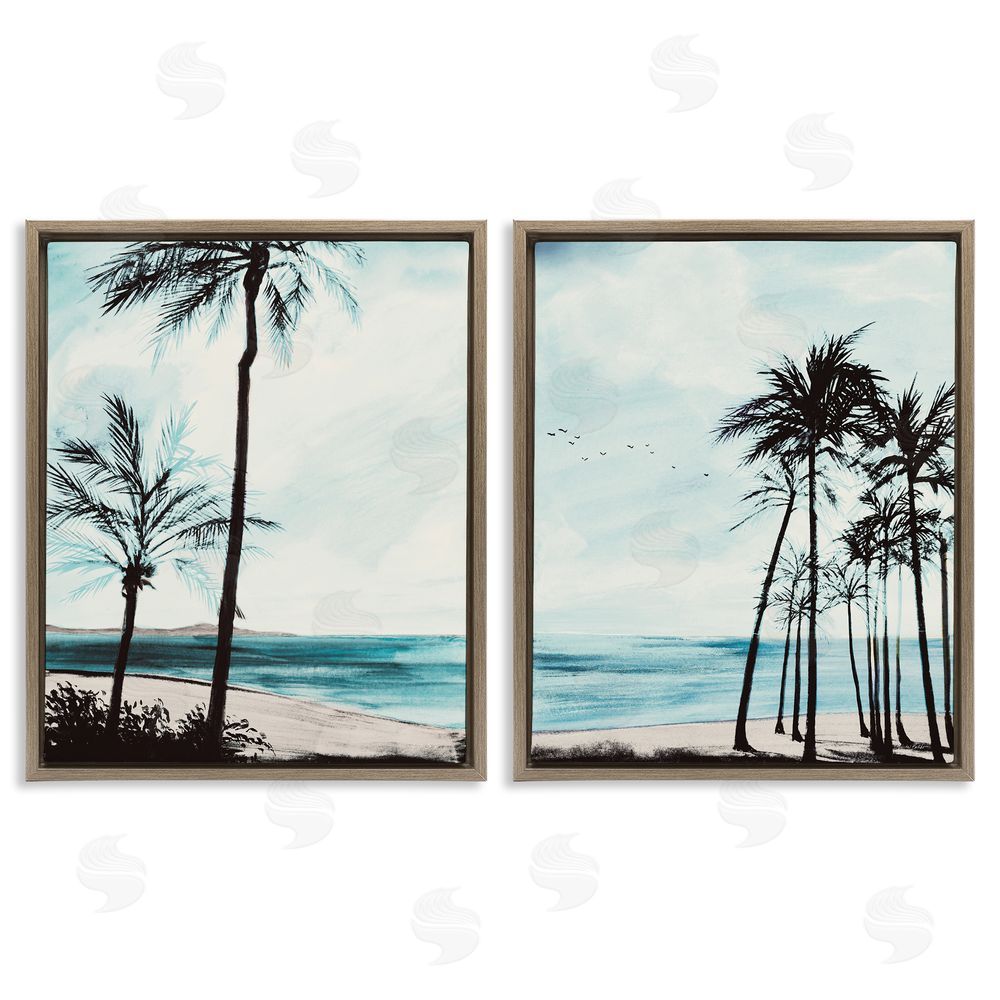 Linda Baliko Tropical Palm Seaview Brown Floating Frame Canvas Wall Art Print