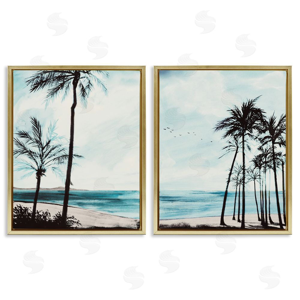 Linda Baliko Tropical Palm Seaview Gold Floating Frame Canvas Wall Art Print