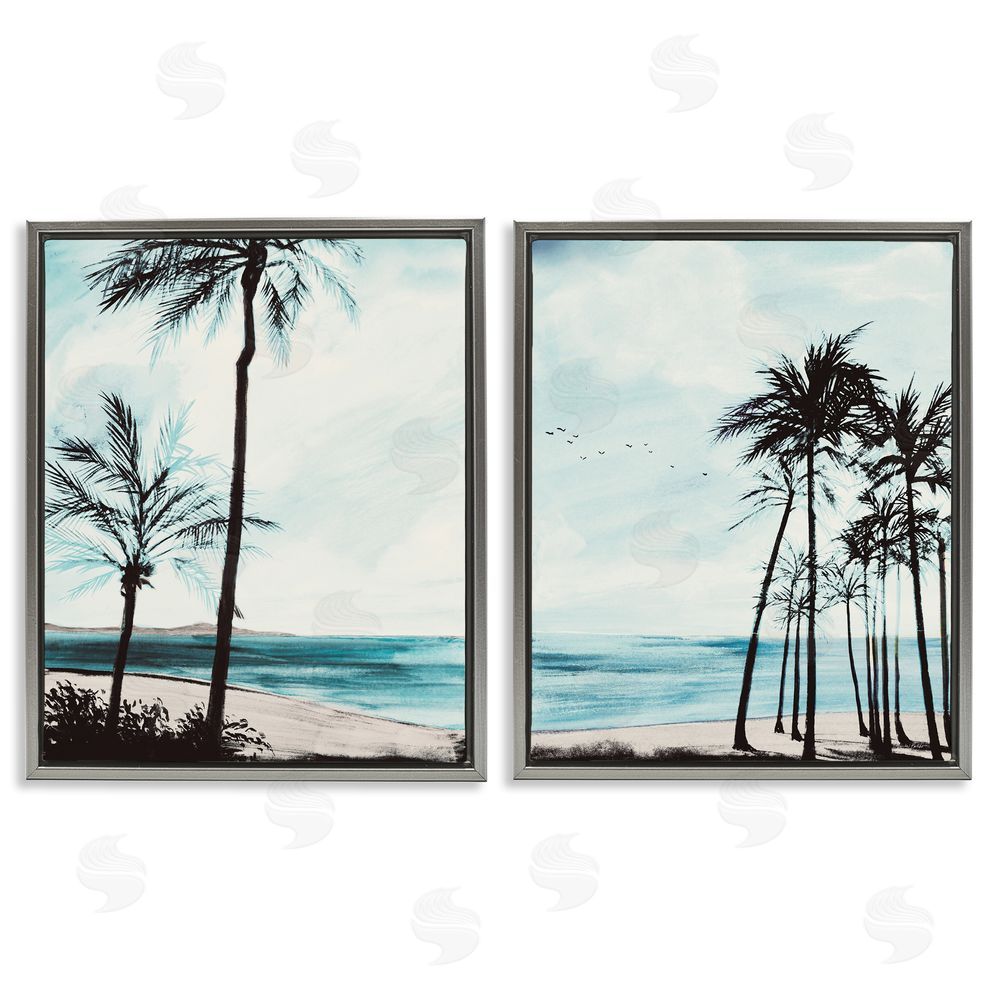 Linda Baliko Tropical Palm Seaview Gray Floating Frame Canvas Wall Art Print