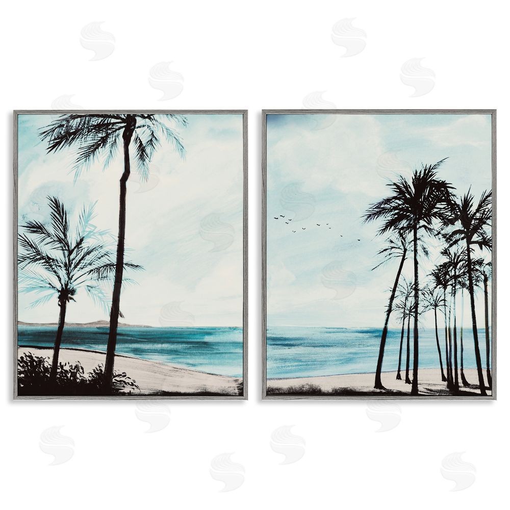 Linda Baliko Tropical Palm Seaview Gray Framed Giclee Wall Art Print