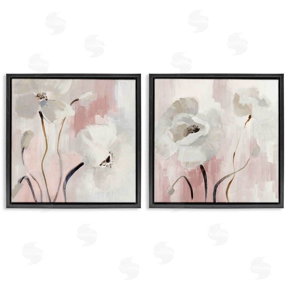 Lanie Loreth Abstract White Poppies Black Floating Frame Canvas Wall Art Print